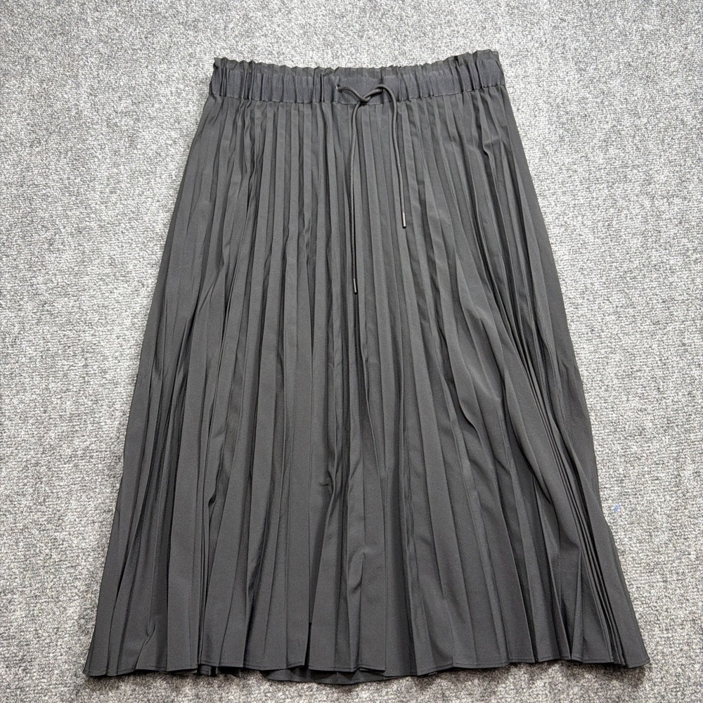 ATHLETA Pleated Midi Skirt Women's Medium 29"L Drawstring Minimalist Black New!